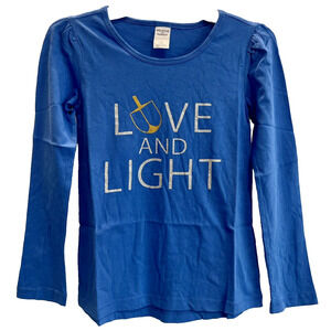 Girls Holiday Tee S (7/8) Blue Sparkle Dreidel Hanukkah ✨NEW✨ Nordstrom